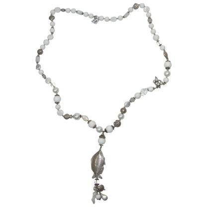 Freshwater Pearl Fish Extra Long Sterling Silver Necklace