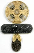 22182 Hand Carved Black Onyx Czech Glass Sterling Silver Pin and Pendant