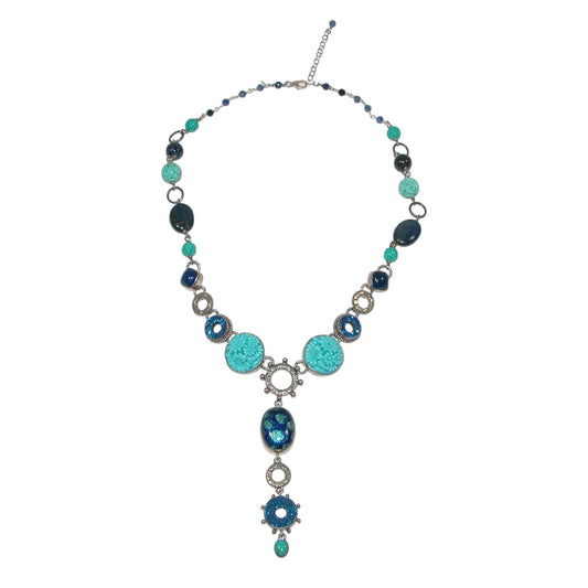 Lapis, Amazonite, Enamel Under Quartz, Turquoise, Druzy Beaded Sterling Silver Necklace