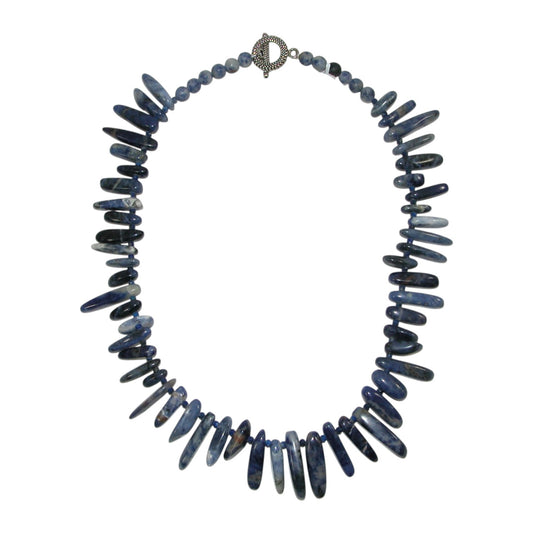 Sodalite Slice Beaded Sterling Silver Necklace
