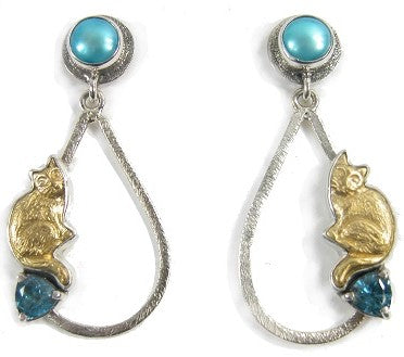 22225 Freshwater Pearl Cat Sterling Silver Earring
