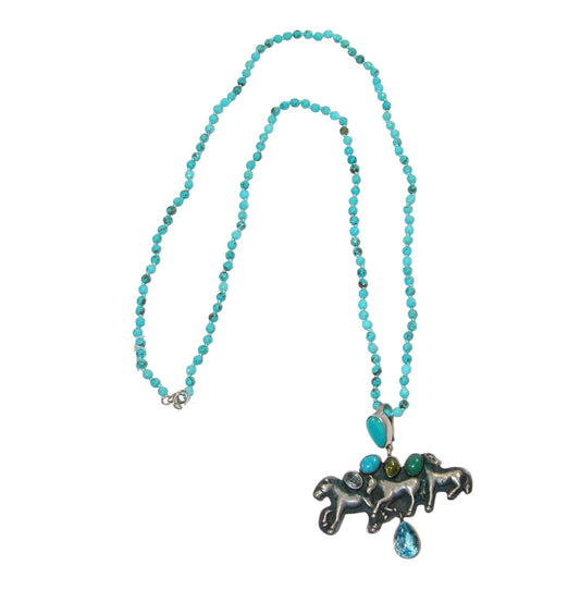 2222 Turquoise Horse Chrysoprase, Topaz Sterling Silver Necklace