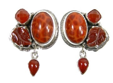 Carnelian Cluster Sterling Silver Dangle Earrings