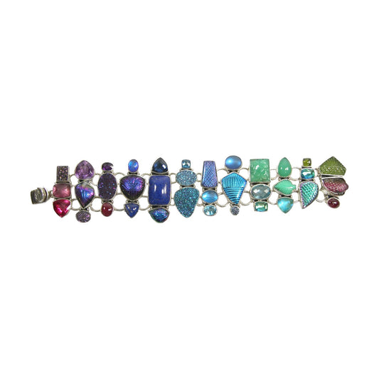 Lapis, Drusy, Agate, Amethyst Cluster Sterling Silver Bracelet