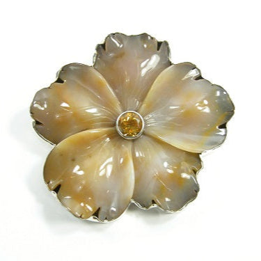22253 Carved Flower Citrine Sterling Silver Pin and Pendant