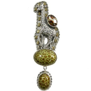 Giraffe Animal Print Enamel Quartz Sterling Silver Pin Pendant