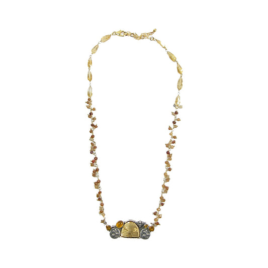 Citrine, Topaz Bee Beaded Sterling Silver Necklace