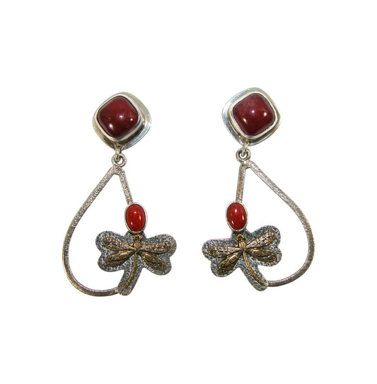 2226 Dragonfly Coral, Carnelian Sterling Silver Earrings