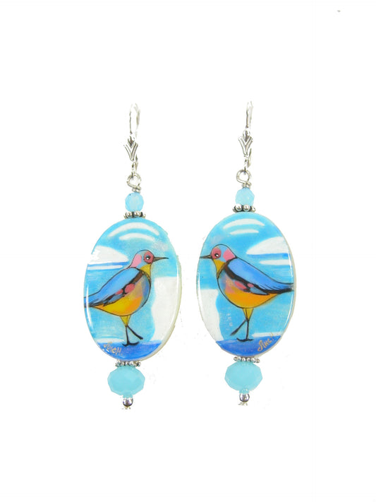 22276 Painted Bird, Mother of Pearl, Sterling Silver Earrings