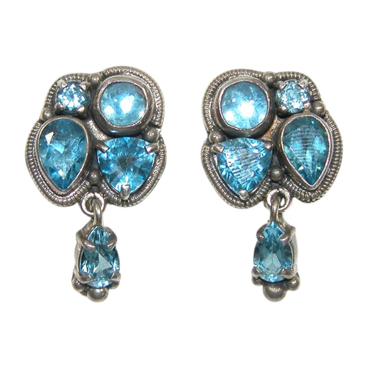 22288 Blue Topaz Cluster Sterling Silver Earrings