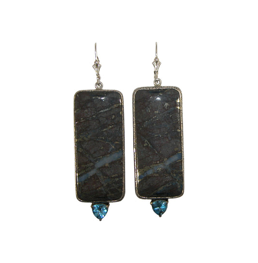 22290L Pyrite, Blue Topaz Sterling Silver Earrings