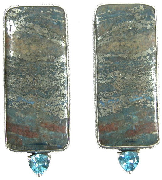 Pyrite Blue Topaz Sterling Silver Earring