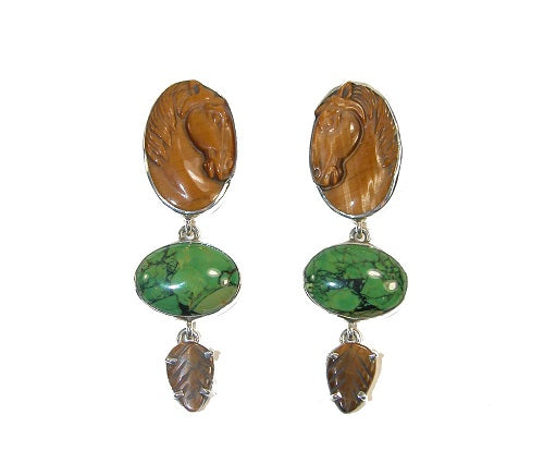 Carved Tiger's Eye Horse Sterling Silver Earring