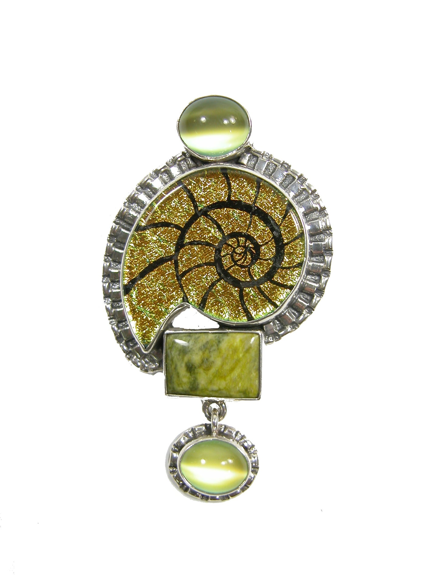 22298 Glass Ammonite Sterling Silver Pin and Pendant