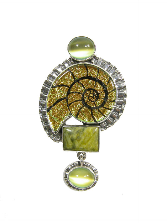 22298 Glass Ammonite Sterling Silver Pin and Pendant