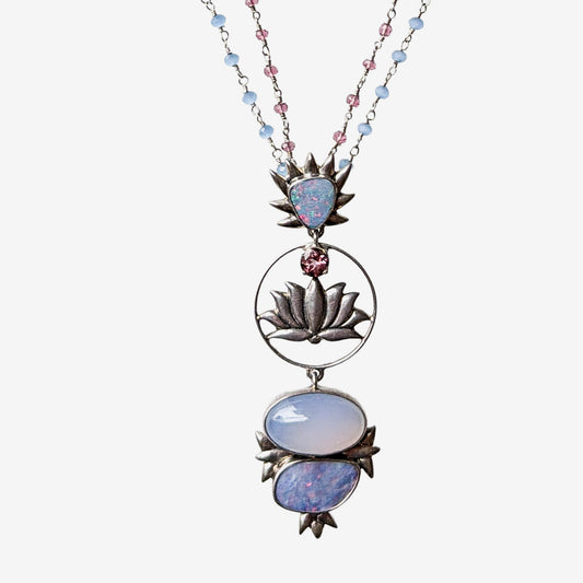 22328 Opal, Chalcedony, Quartz, Sterling Silver Lotus Necklace
