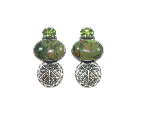 22337 Turquoise Peridot Leaf Sterling Silver Earring