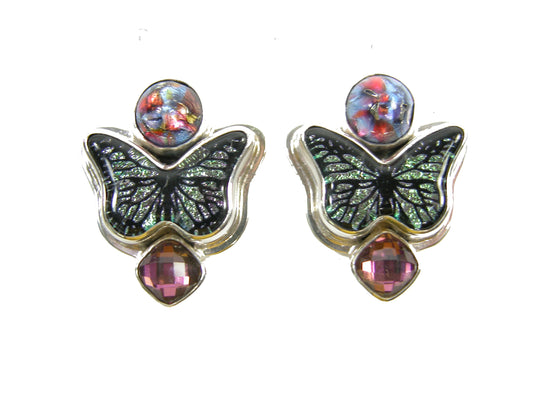 22340 Dichroic Glass, Quartz, Sterling Silver Earrings