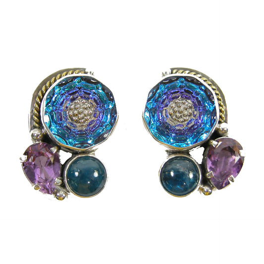 22343 Apatite, Amethyst, Vintage Czech Glass Sterling Silver Earrings