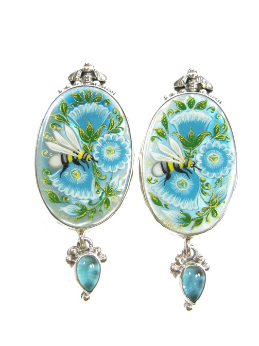 Painted Bee on Mother of Pearl Earring