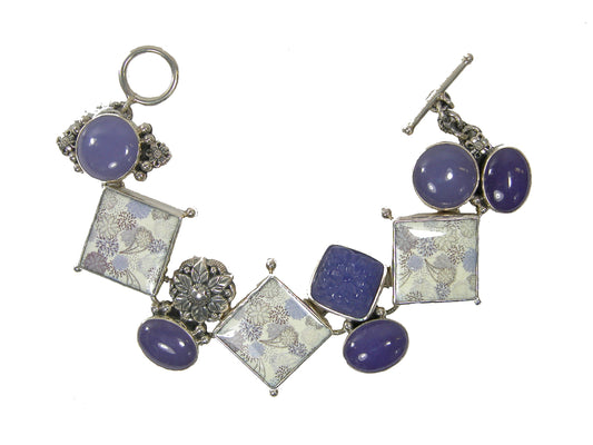 Hand Painted Miniature Agate Sterling Silver Bracelet