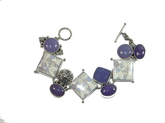 Handmade Tile Purple Agate Sterling Silver Bracelet