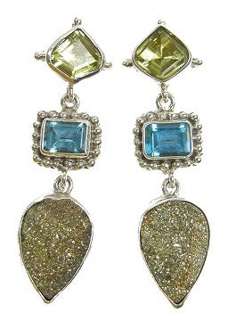 22350 Lemon Quartz Blue Topaz Druzy Sterling Silver Earrings