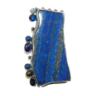 Lapis Lazuli Calcopyrite Blue Topaz Pin and Pendant