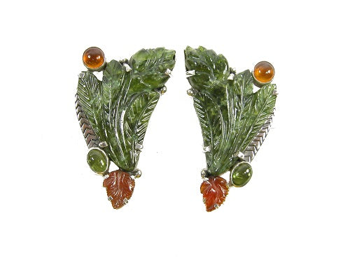 22360 Carved Vesuvianite Hessonite Sterling Silver Earrings