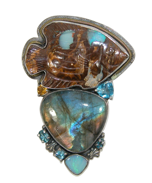 22404 Boulder Opal Fish Labradorite Pin Pendant
