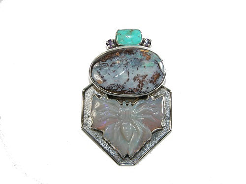 Natural Australian Carved Opal Butterfly Pin Pendant