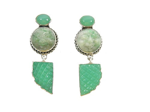 22407 Carved Jade Chrysoprase Sterling Silver Earring