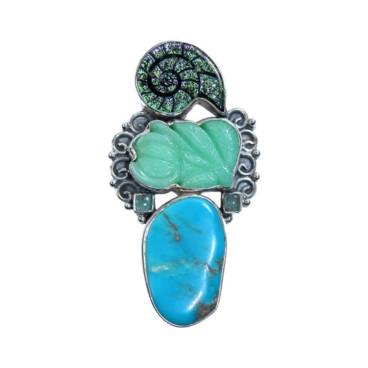 22461 Dichroic Glass, Chrysoprase, Turquoise Sterling Silver Pin and Pendant