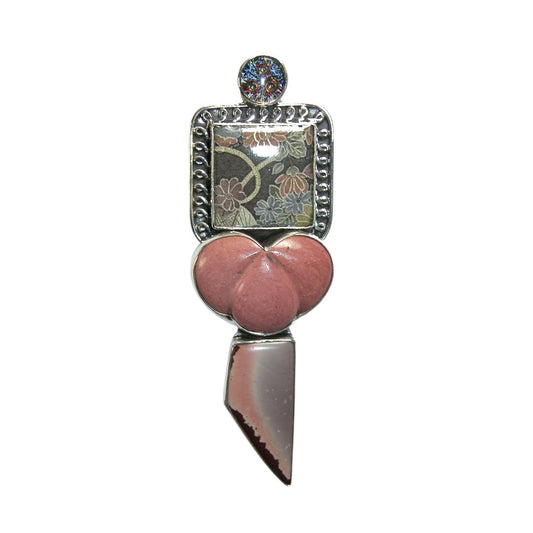 22487 Hand Made Tile, Czech Glass Sterling Silver Pin and Pendant