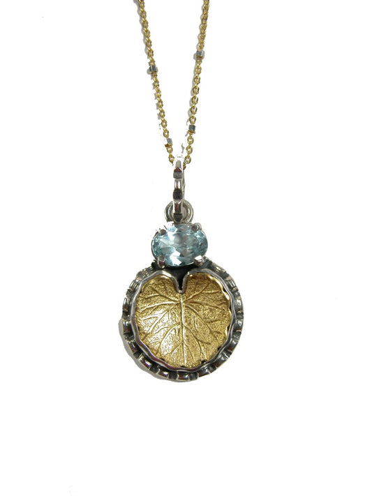 Blue Topaz Lotus Pendant Necklace
