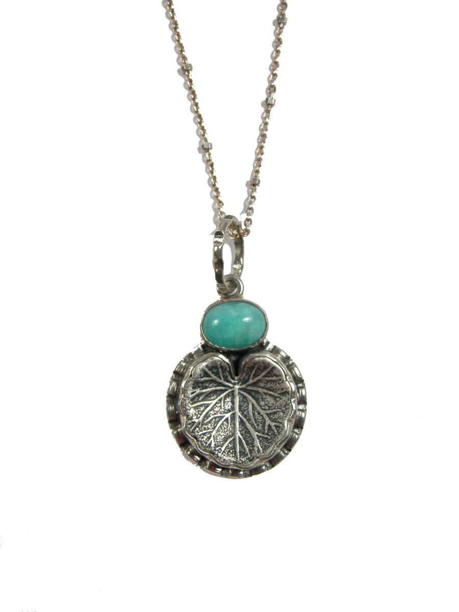 22503C Turquoise Sterling Silver Lotus Flower Necklace