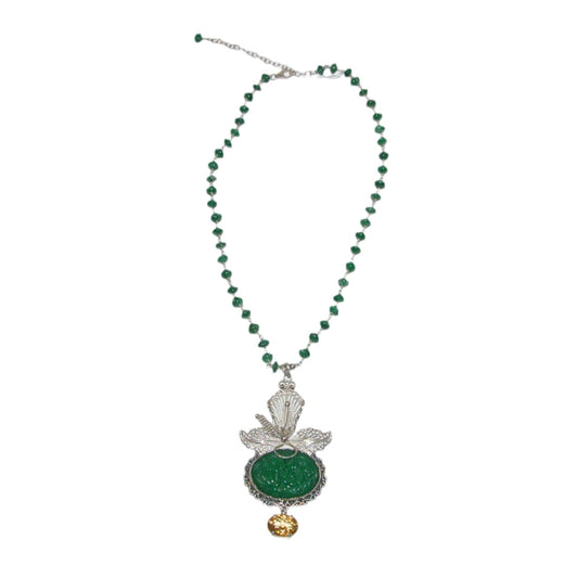 22527 Green Onyx, Green Agate, Citrine Sterling Silver Beaded Necklace