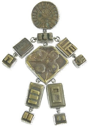 Carved Gold Weight Sterling Silver Pin Pendant