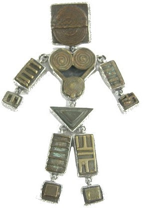 African Gold Weight Sterling Silver Pin Pendant