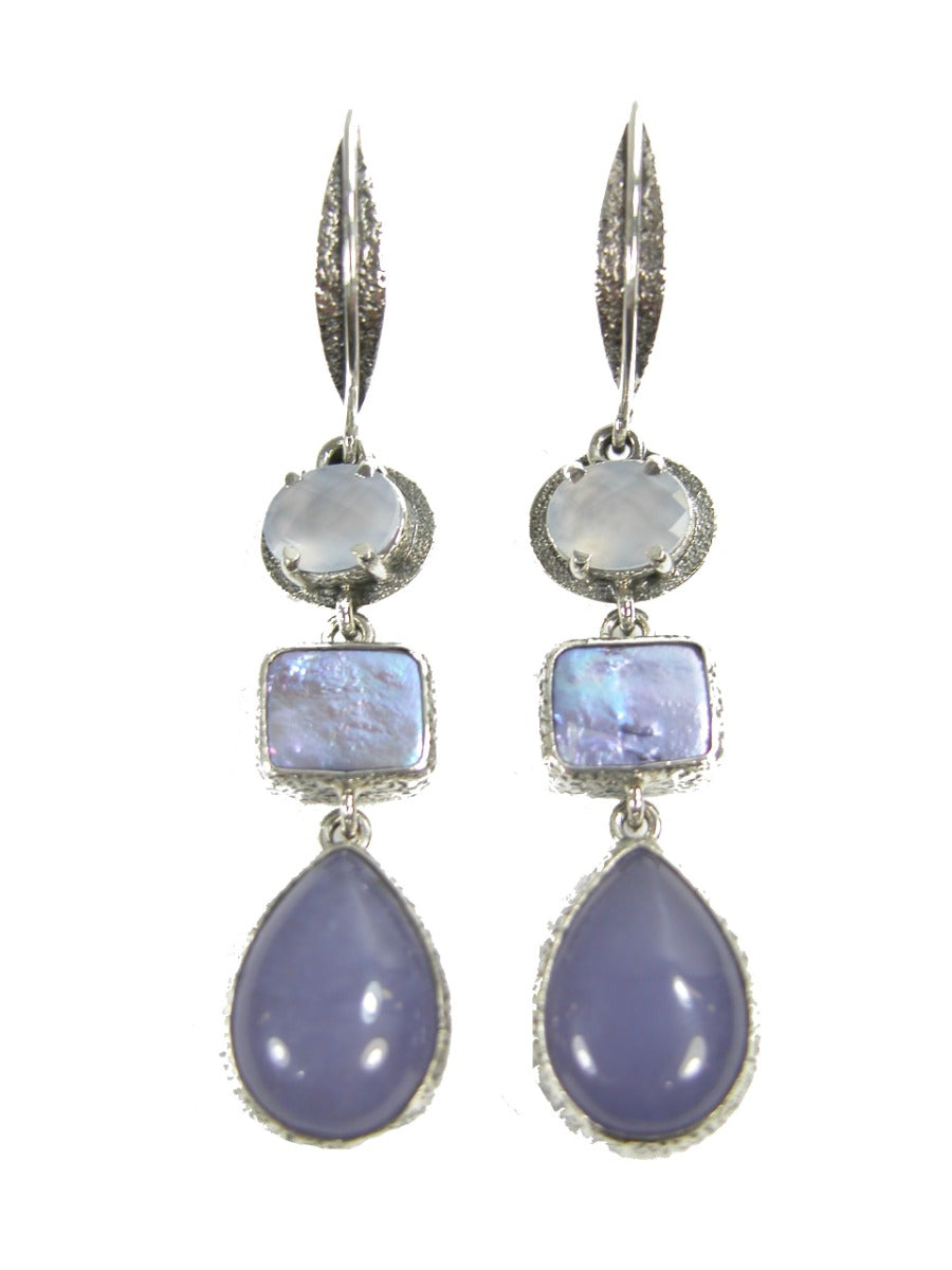 22587 Chalcedony Freshwater Pearl Quartz Sterling Silver Earrings