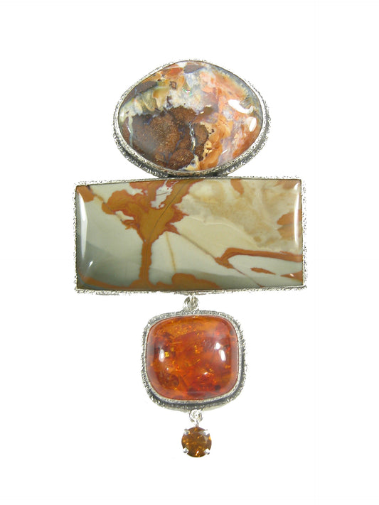 22593 Boulder Opal, Jasper and Amber Pin and Pendant
