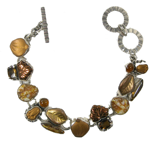 Cognac Topaz Hessonite Glass Leaf Sterling Silver Bracelet