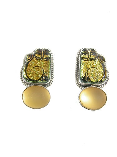 22663 Dichroic Glass Cat Sterling Silver Earring