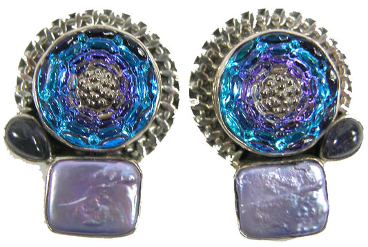 22678 Czech Glass Button Freshwater Pearl Sterling Silver Earring