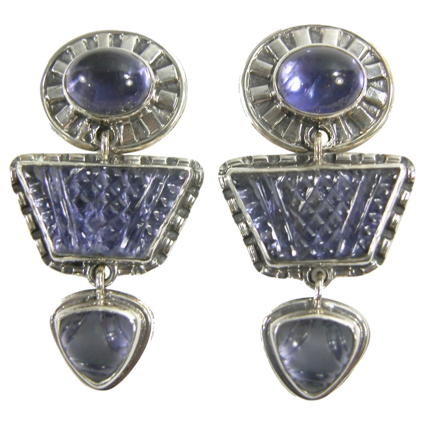 22679 Carved Purple Iolite Sterling Silver Earrings
