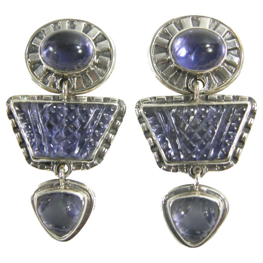 22679 Carved Purple Iolite Sterling Silver Earrings