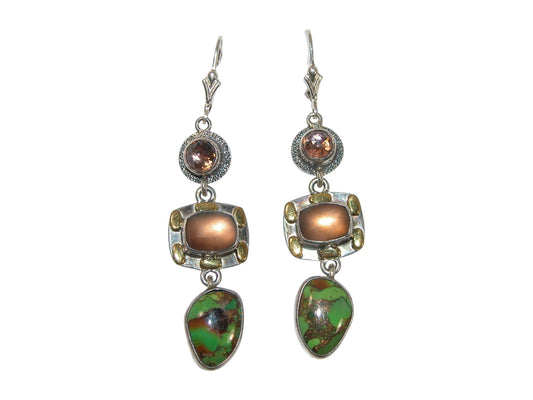 22684L Turquoise 3 Stone Sterling Silver Earrings