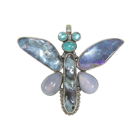 Quartz, Chalcedony, Amazonite, Boulder Opal Dragonfly Sterling Silver Pin and Pendant