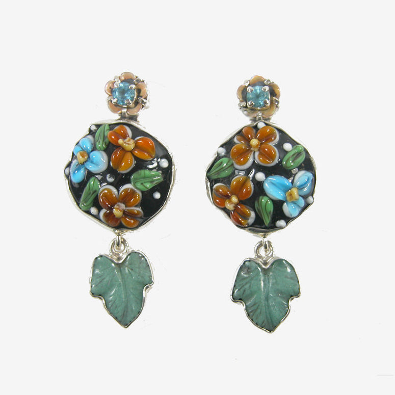 22715 Agate, Blue Topaz, Aventurine Sterling Silver Earrings