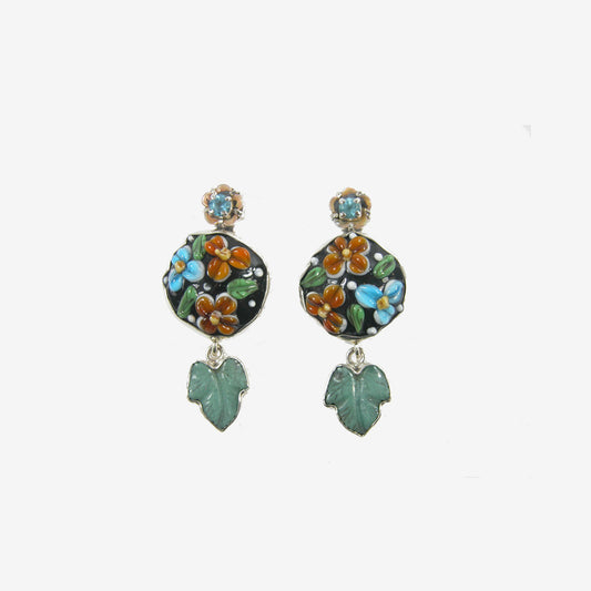 22715 Agate, Blue Topaz, Aventurine Sterling Silver Earrings
